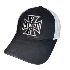 Cinch Western Trucker Hat Iron Cross Logo Black White Snapback Rodeo Cap